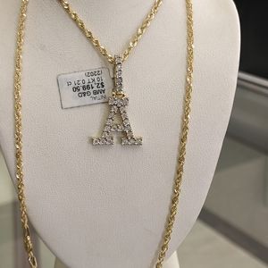 Real Diamond 10kt gold Fanuc Initial A Pendant